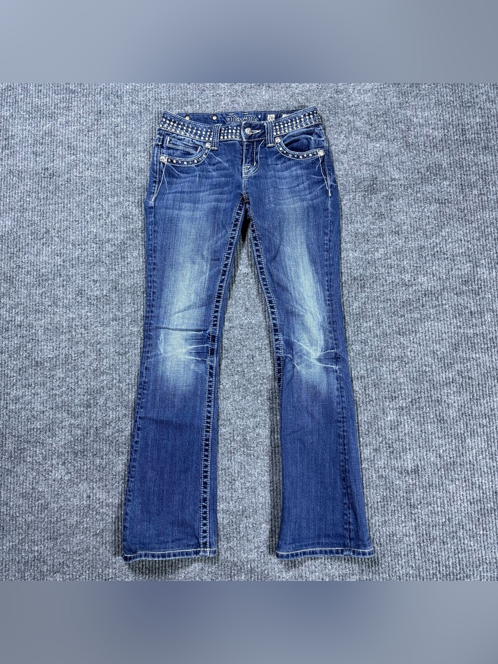 Miss Me Jeans Womens Size 26 Blue Bootcut Bedazzled Low Rise Embellished Denim